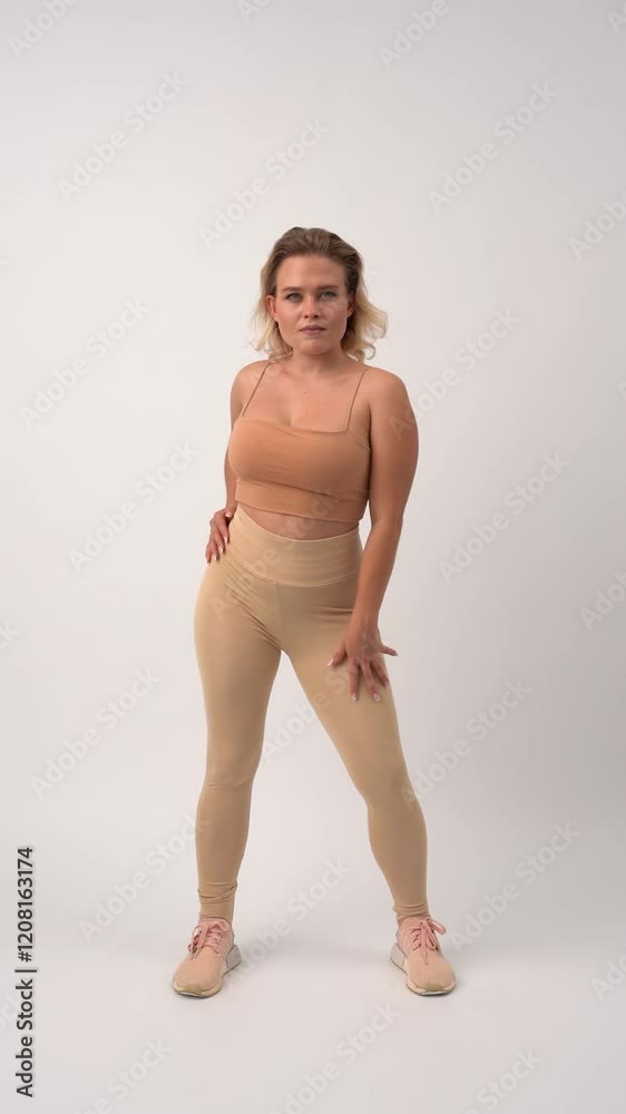 Girl posing against a bright background in tight clothes Girl posing against a bright background in tight clothes