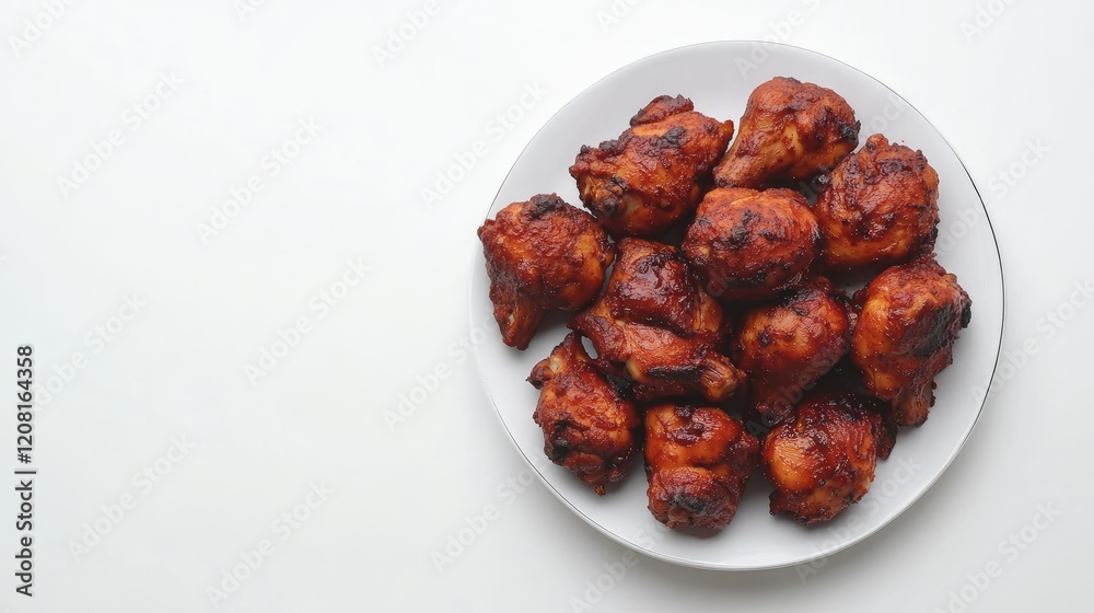 Plate of tandoori chicken marinated with yogurt and spices on a white backdrop Plate of tandoori chicken marinated with yogurt and spices on a white backdrop