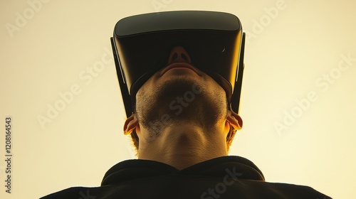 Man wearing VR headset looking up	 photo