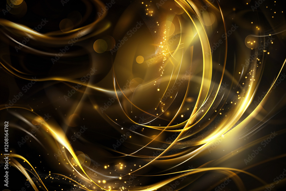 Fototapeta premium Luxury Gold Waves on Black Background with Sleek Metallic Highlights and Radiant Fluid Motion for Modern Abstract Elegance