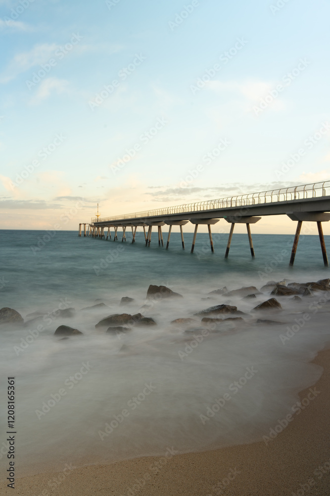 waves crashing under the Anis del Mono bridge in Badalona waves crashing under the Anis del Mono bridge in Badalona
