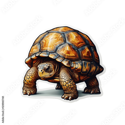 Realistic Tortoise Sticker Illustration with Detailed Shell