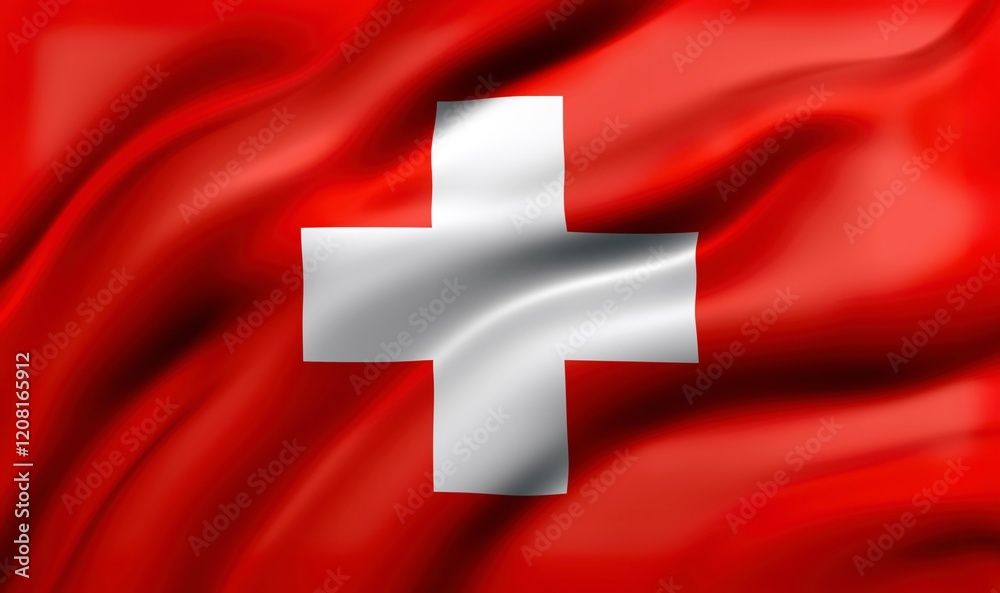 Flag of Switzerland blowing in the wind. full page flying flag, 3d illustration Flag of Switzerland blowing in the wind. full page flying flag, 3d illustration