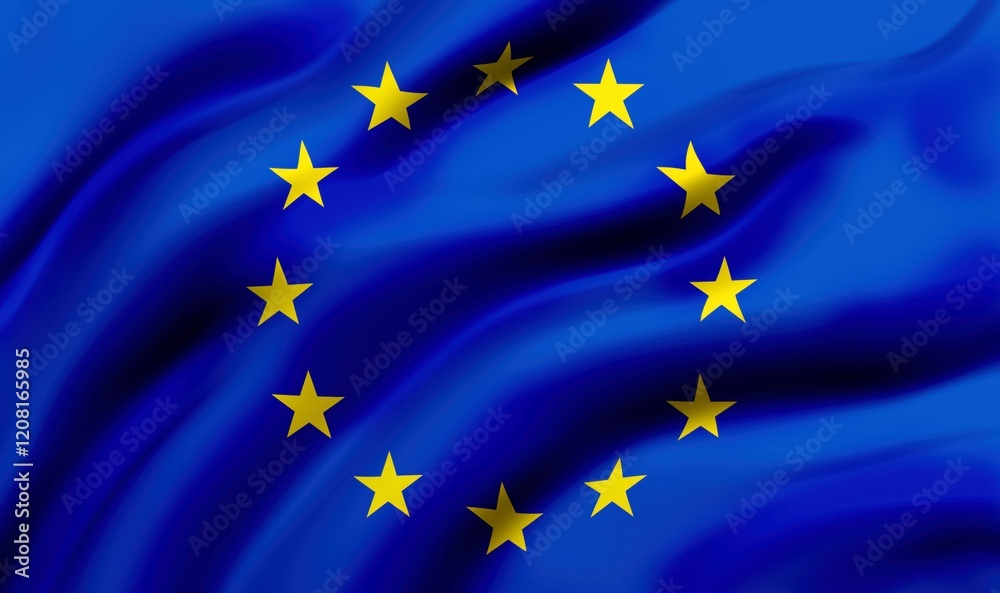 Flag of European Union blowing in the wind. full page flying flag, 3d illustration Flag of European Union blowing in the wind. full page flying flag, 3d illustration