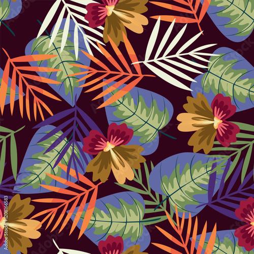 Vintage Floral patterns seamless background border embroidery ethnic batik retro. Flower motifs paisley batik. Blue silhouette watercolour flowers ikat design hand drawn. Vector illustration