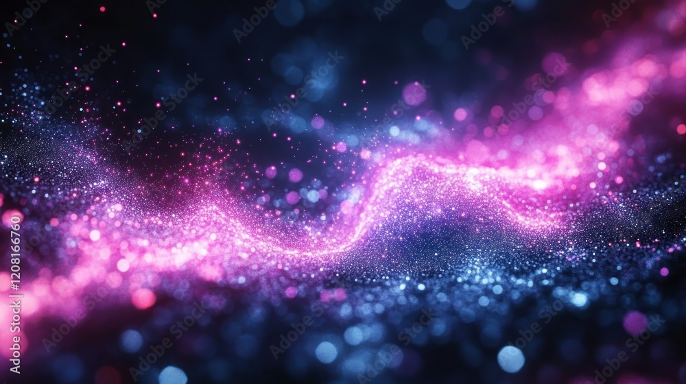 Fototapeta premium Abstract pink and blue particle wave.