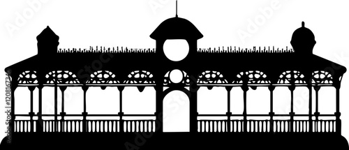 Vector Silhouette of a Decorative Pavilion with Intricate Details, Ideal for Architectural Designs or Event Promotions