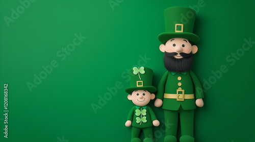 Colorful leprechaun decorations celebrate Saint Patrick's Day in a festive green setting