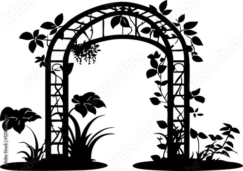 Elegant Garden Arch Silhouette with Lush Foliage for Decorative Design Projects