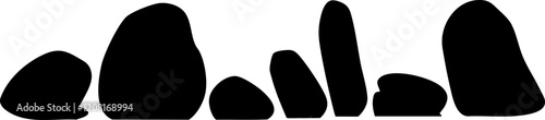 Stylized silhouettes of rocks in varying shapes and sizes, suitable for design projects and natural backgrounds.