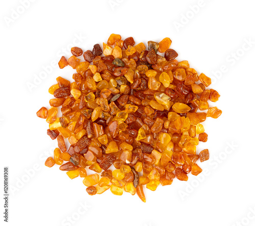 Amber stones isolated, polished orange gemstones, natural Baltic amber gems, golden resin crystals photo