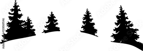 Silhouette of Spruce Trees on a White Background Ideal for Nature Themes and Graphic Design