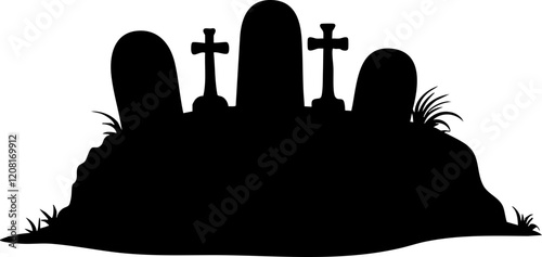 Silhouette of Tombstones Against a Dark Background: Ideal for Halloween and Spooky Themes
