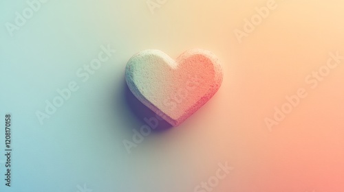 A clean design featuring a single heart surrounded by soft pastel colors and simple text 