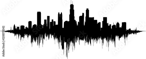 Silhouette of a City Skyline with Soundwave Pattern: Ideal for Music or Urban Themes photo