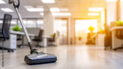 A vacuum cleaner in an office setting, highlighting cleanliness and maintenance.