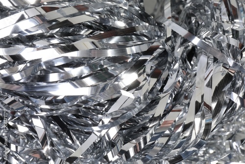 Shiny silver tinsel as background, closeup view