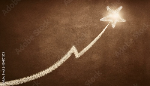갈색 톤의 빈티지 배경 위에 깔끔하게 그려진 상승 그래프, 선 끝에 작은 별이 반짝임