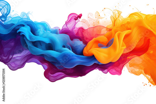 Colorful abstract design featuring flowing swirls of blue, orange, pink, and purple against a light background isolated on transparent background