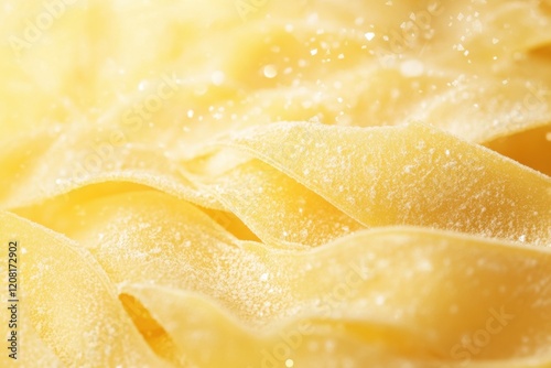 Close-up of fresh, unrefined lasagna pasta, focusing on its delicate texture and shape.
