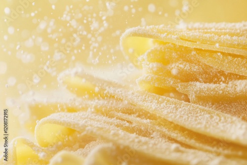 Close-up of fresh, unrefined lasagna pasta, focusing on its delicate texture and shape.

