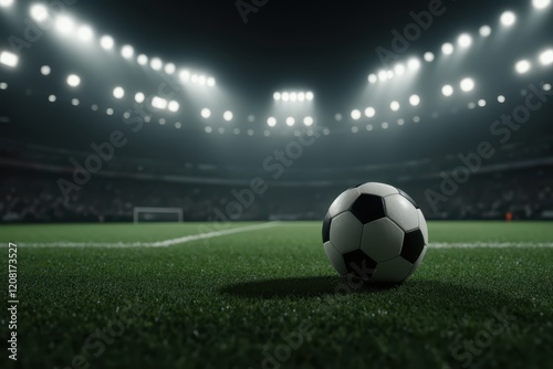 a soccer ball on the field at night