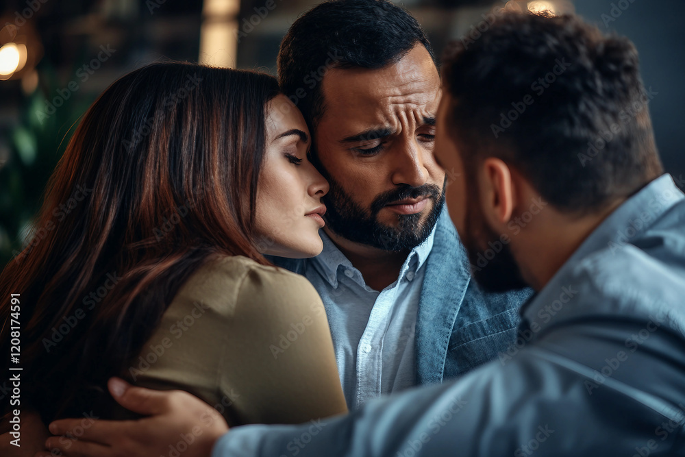Obraz premium Support and caring in working relationship problems, bad news, Generative AI