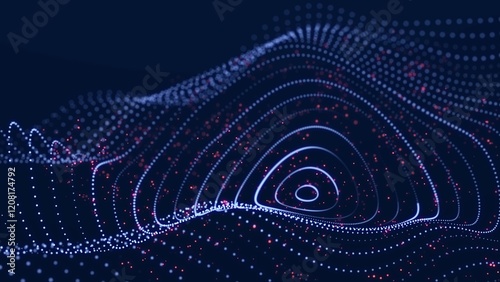 Digital wave with many particles moving. Concept of the network, internet communication. 3D rendering. 