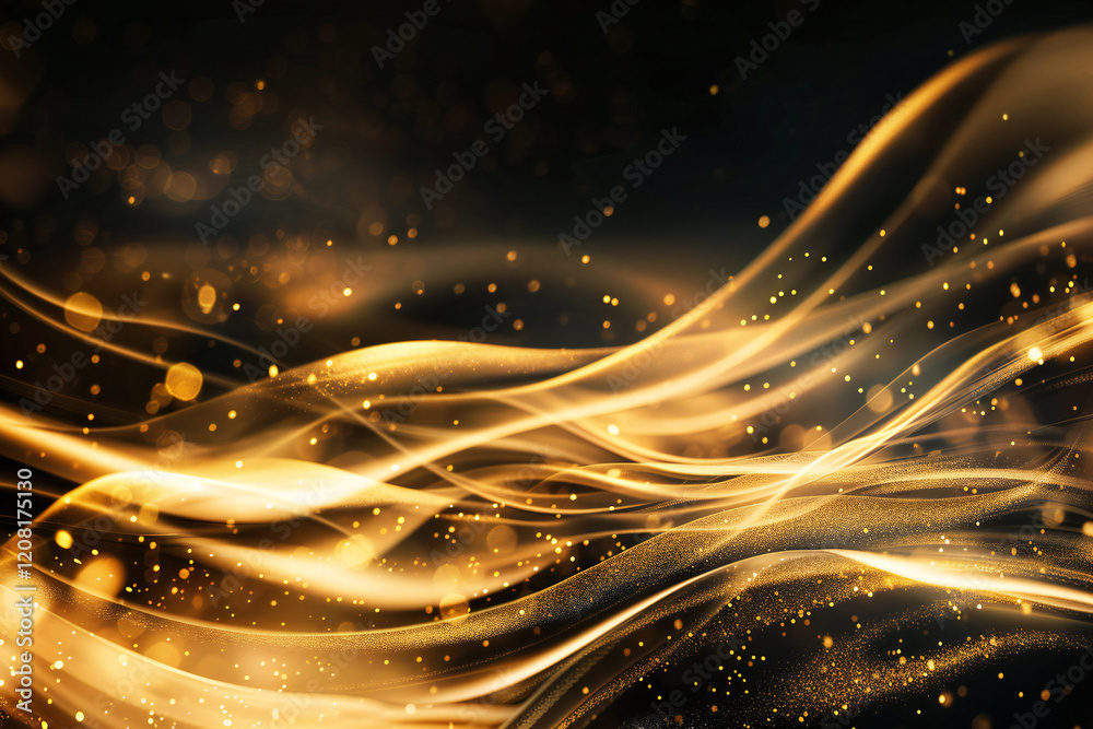 Obraz premium Luxury Gold Waves on Black Background with Sleek Metallic Highlights and Radiant Fluid Motion for Modern Abstract Elegance