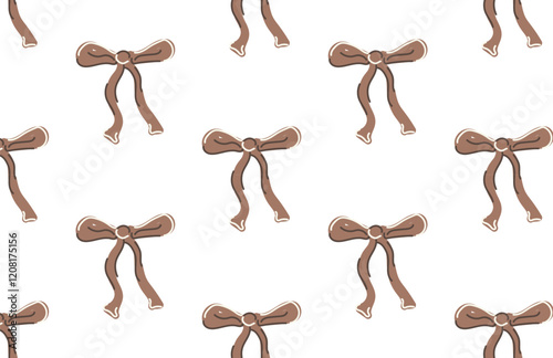 bow hand drawn pattern in mocha mousse color. Vector