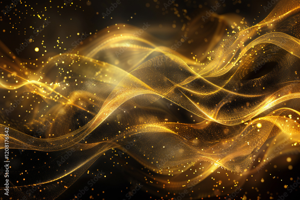 Fototapeta premium Luxury Gold Waves on Black Background with Sleek Metallic Highlights and Radiant Fluid Motion for Modern Abstract Elegance