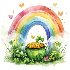 Ingelijste posters Regenboog Regenboog met groene pot goud  © TheosArtTavern