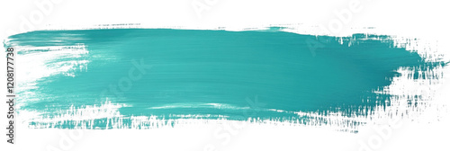 Vibrant turquoise brush stroke on white background in abstract style photo