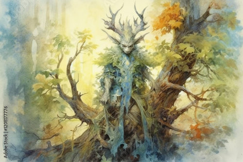 forest spirit, watercolor,.Generative AI photo