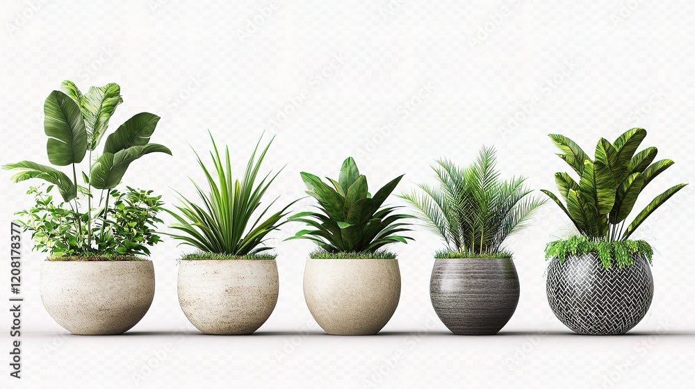 Fototapeta premium Collection of Beautiful Plants in Stylish Ceramic Pots Displayed