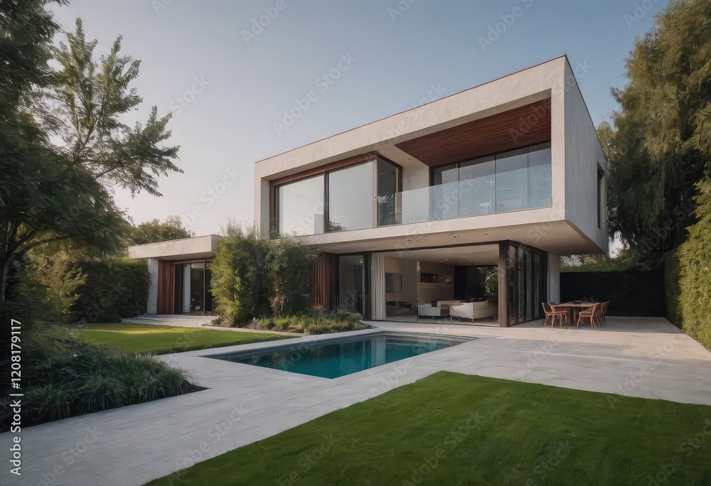 This is a modern, stylish house that features a large lawn area in front of it This is a modern, stylish house that features a large lawn area in front of it