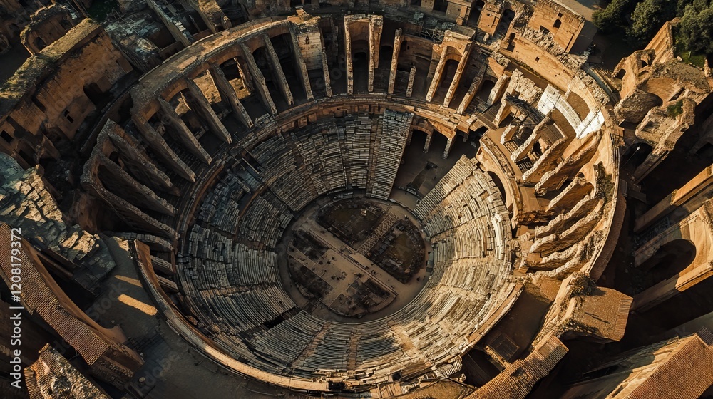 Obraz premium Witness the grandeur of the Virgiliano Amphitheater from above. This aerial perspective captures the sweeping expanse and intricate details of one of Rome's most iconic monuments. 