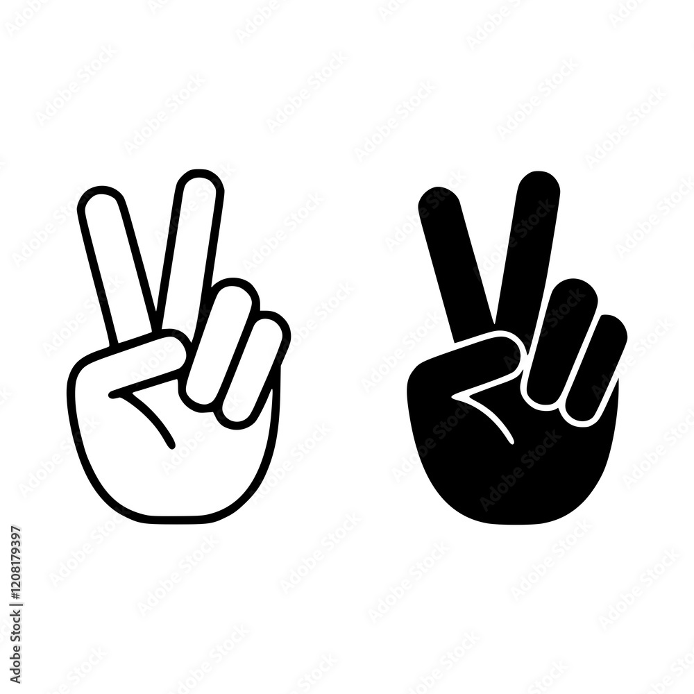 Peace Sign Hand Gesture Icons in Black and White, Minimalist Victory Symbol Illustrations, Perfect for Communication, Graphic Design, Apps, Social Media, and Posters Peace Sign Hand Gesture Icons in Black and White, Minimalist Victory Symbol Illustrations, Perfect for Communication, Graphic Design, Apps, Social Media, and Posters