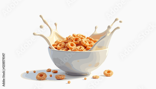 Colorful cereal bowl splashing with milk, vibrant breakfast delight