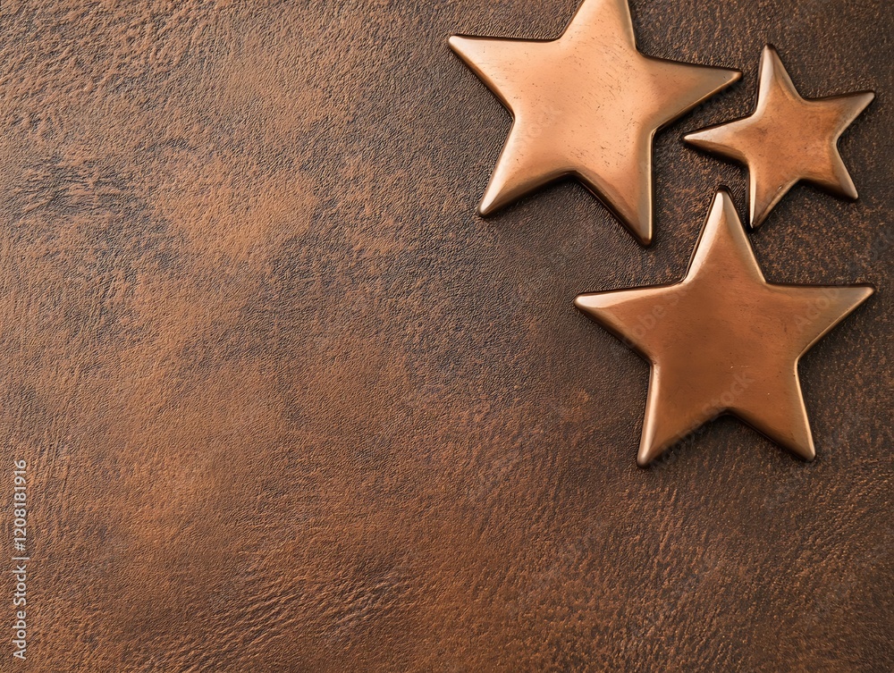 Three copper stars on a brown textured background Three copper stars on a brown textured background
