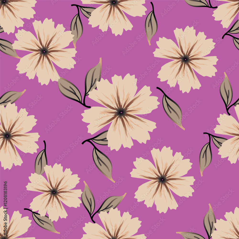 Fototapeta Daisy flower vector illustration in seamless pattern. Watercolor artwork design