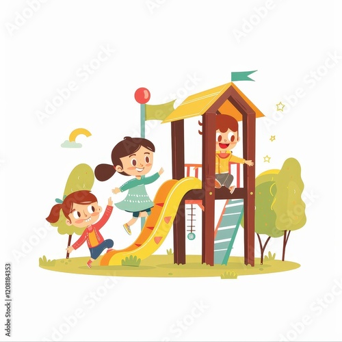 Three children are playing in a park