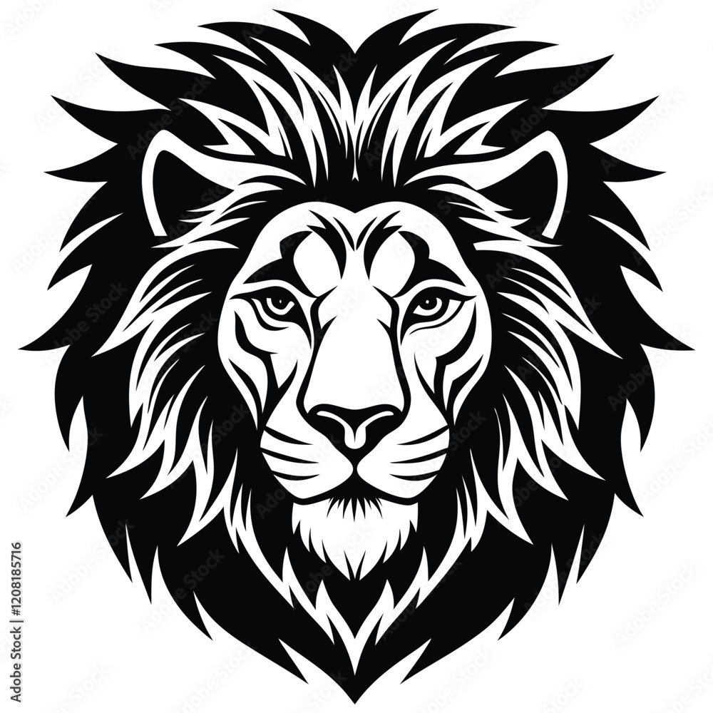 Fototapeta premium Black color lion head silhouette vector art illustration icon logo