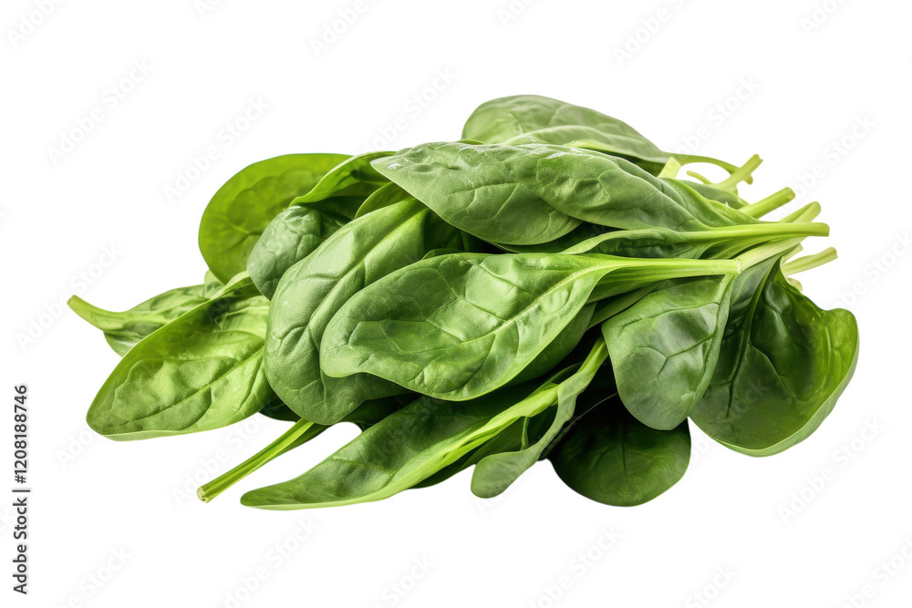 Fresh spinach leaves ready for salad preparation in a bright kitchen setting isolated on transparent background Fresh spinach leaves ready for salad preparation in a bright kitchen setting isolated on transparent background