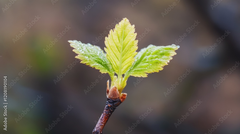 Fresh green leaf emerging from a branch showcasing vibrant growth and renewal in nature during spring season.