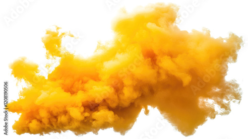 Fotografie Thick yellow smoke billowing on a white isolated background captures vibrant and
