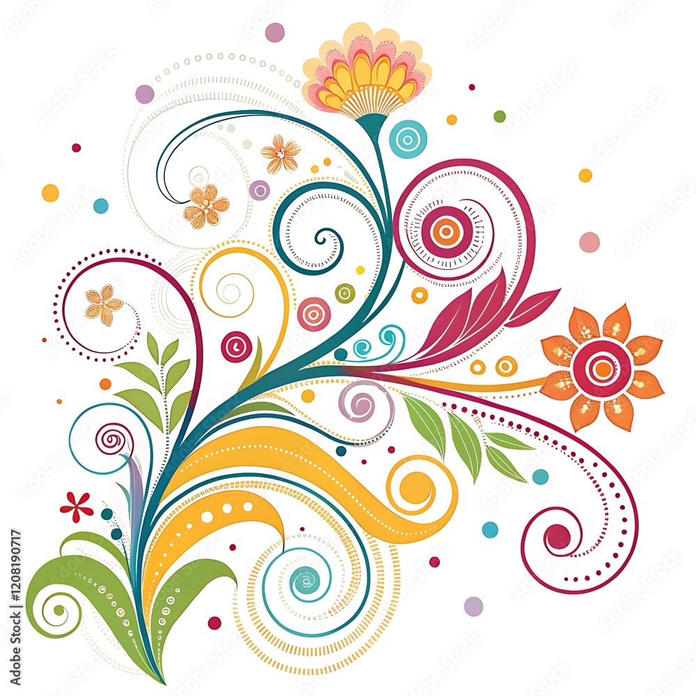 Vibrant floral swirls with playful dots Vibrant floral swirls with playful dots