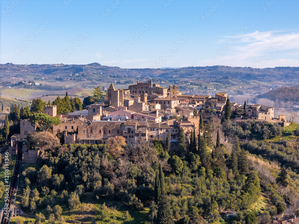 Aerial drone photo of the town center in Certaldo in Tuscany, Italy. Aerial drone photo of the town center in Certaldo in Tuscany, Italy.