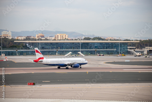 Airplane landing at the airport of Gibraltar.