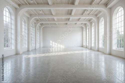 A white studio room with a spotlight gradient provides a clean and luxurious backdrop for premium product photography.